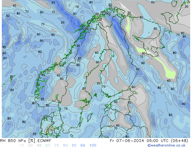 RH 850 hPa ECMWF Fr 07.06.2024 06 UTC