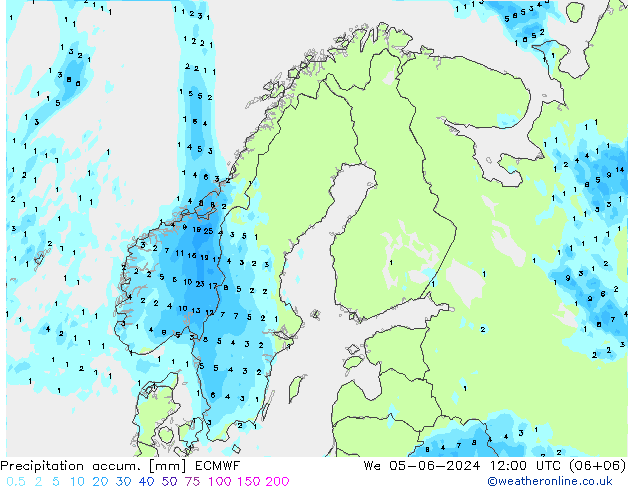 Precipitation accum. ECMWF Qua 05.06.2024 12 UTC