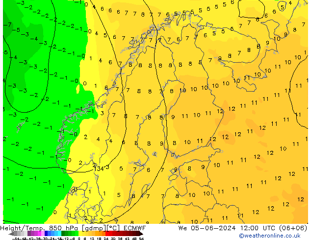 Z500/Yağmur (+YB)/Z850 ECMWF Çar 05.06.2024 12 UTC