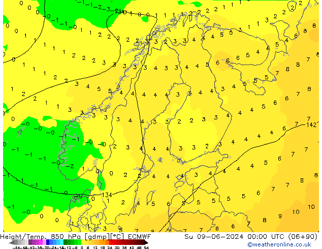 Height/Temp. 850 hPa ECMWF Su 09.06.2024 00 UTC