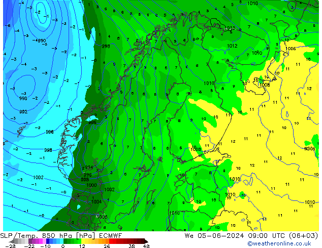 SLP/Temp. 850 hPa ECMWF 星期三 05.06.2024 09 UTC