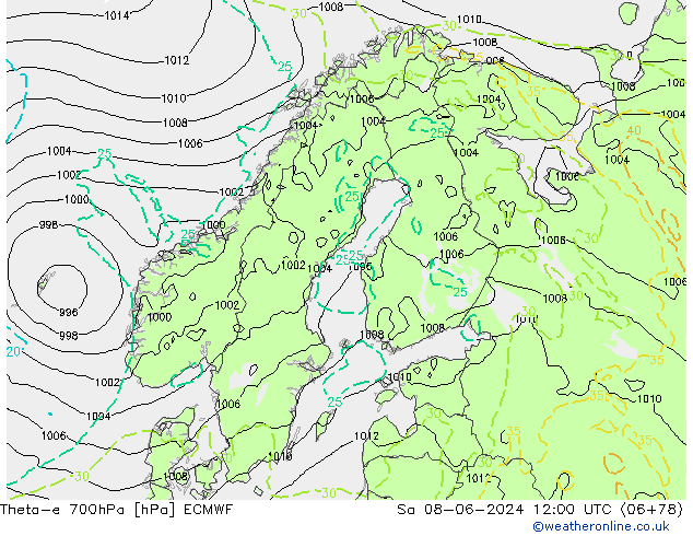 Theta-e 700hPa ECMWF sab 08.06.2024 12 UTC