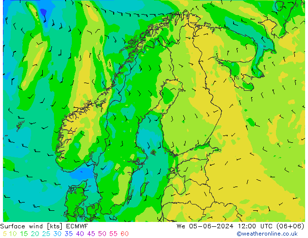 wiatr 10 m ECMWF śro. 05.06.2024 12 UTC