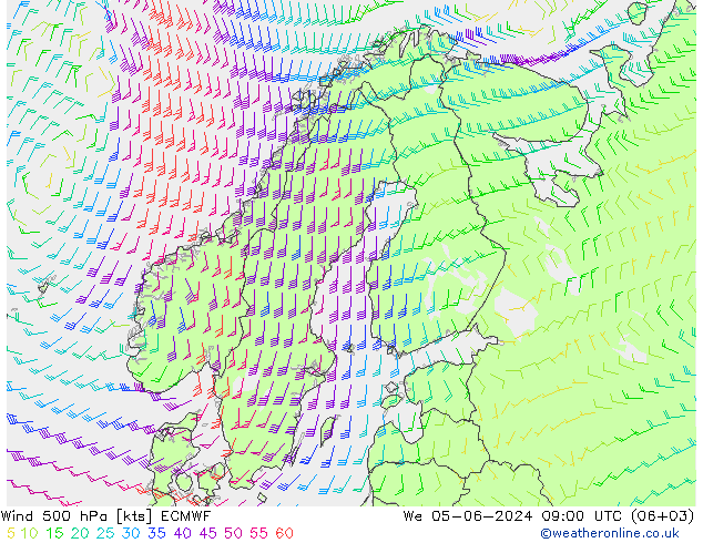 风 500 hPa ECMWF 星期三 05.06.2024 09 UTC