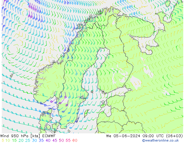 Vento 950 hPa ECMWF mer 05.06.2024 09 UTC