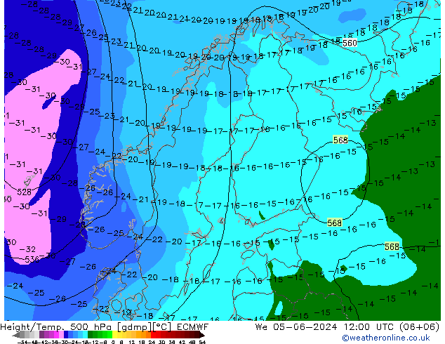 Z500/Rain (+SLP)/Z850 ECMWF Mi 05.06.2024 12 UTC