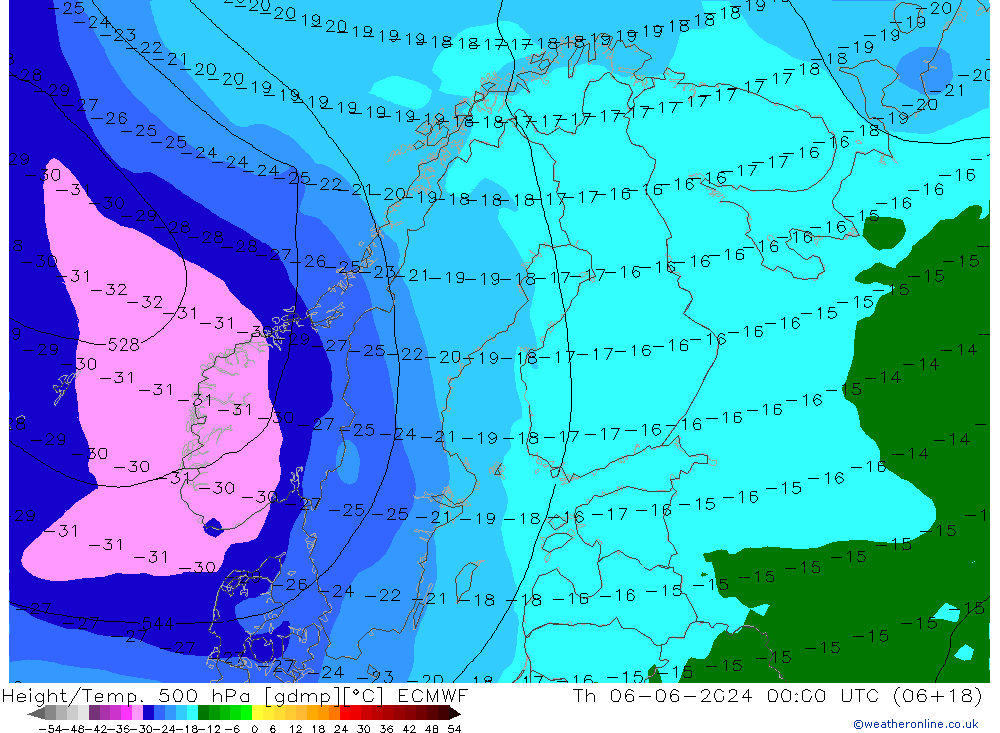 Z500/Rain (+SLP)/Z850 ECMWF чт 06.06.2024 00 UTC