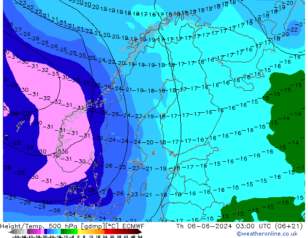 Height/Temp. 500 hPa ECMWF Do 06.06.2024 03 UTC