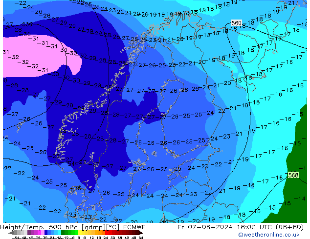 Z500/Rain (+SLP)/Z850 ECMWF Fr 07.06.2024 18 UTC