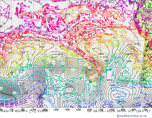 Theta-e 850hPa ECMWF Sáb 08.06.2024 06 UTC