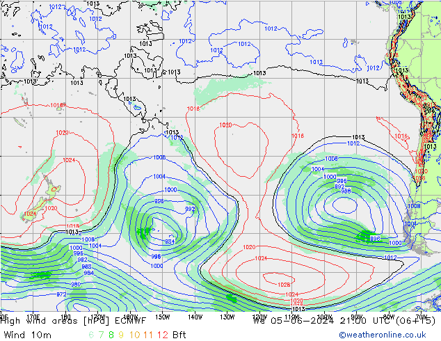 yüksek rüzgarlı alanlar ECMWF Çar 05.06.2024 21 UTC