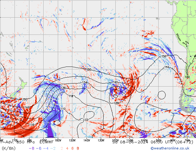 T-Adv. 850 гПа ECMWF сб 08.06.2024 06 UTC