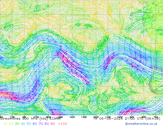 Ligne de courant 500 hPa ECMWF jeu 06.06.2024 21 UTC