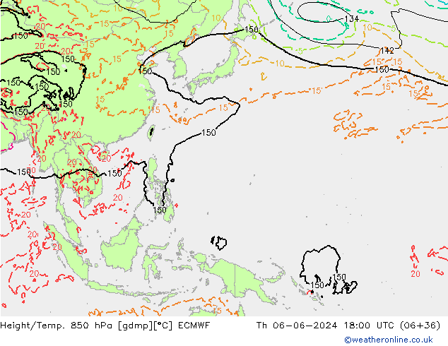 Hoogte/Temp. 850 hPa ECMWF do 06.06.2024 18 UTC