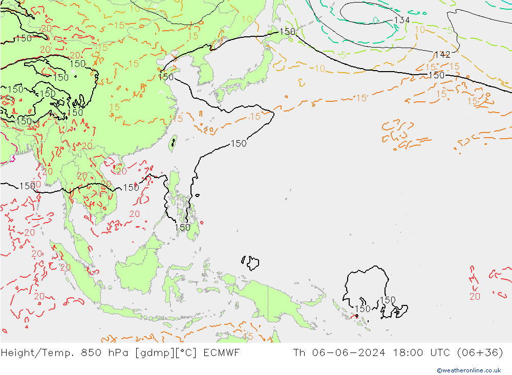 Height/Temp. 850 hPa ECMWF  06.06.2024 18 UTC