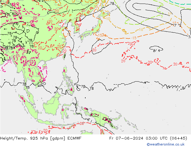 Height/Temp. 925 hPa ECMWF Fr 07.06.2024 03 UTC