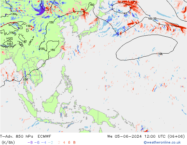 T-Adv. 850 hPa ECMWF mié 05.06.2024 12 UTC