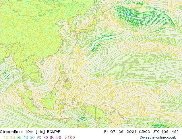 Streamlines 10m ECMWF Fr 07.06.2024 03 UTC