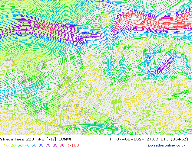 Linea di flusso 200 hPa ECMWF ven 07.06.2024 21 UTC