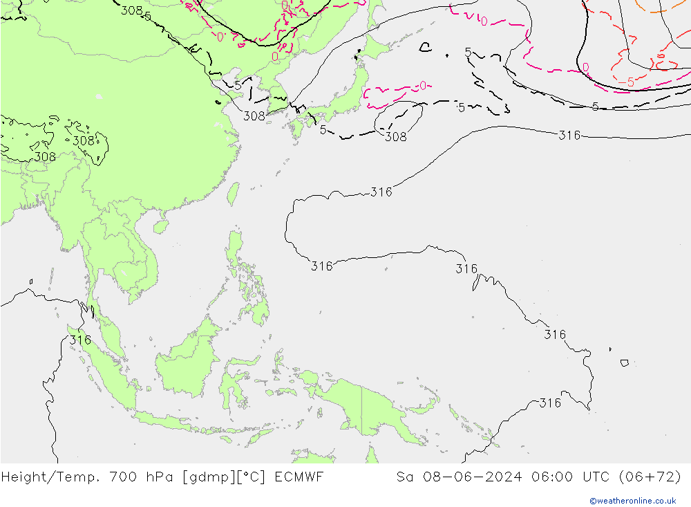 Height/Temp. 700 hPa ECMWF sab 08.06.2024 06 UTC