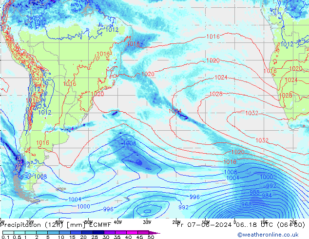 осадки (12h) ECMWF пт 07.06.2024 18 UTC