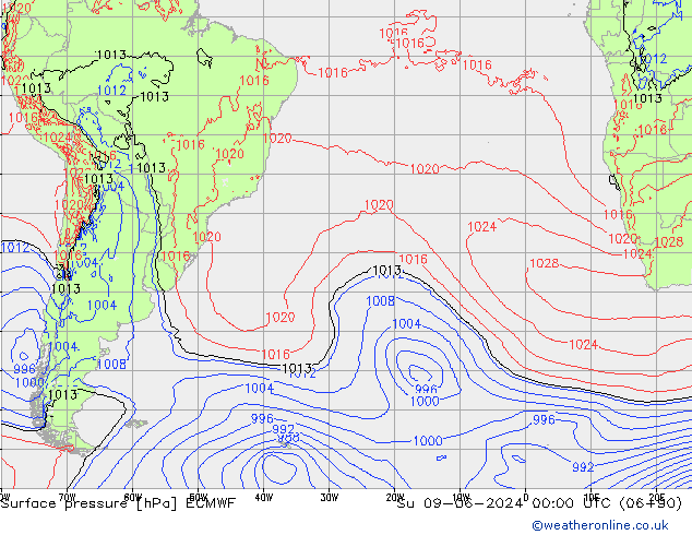 pressão do solo ECMWF Dom 09.06.2024 00 UTC