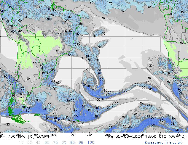 RH 700 гПа ECMWF ср 05.06.2024 18 UTC