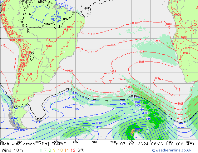 High wind areas ECMWF vie 07.06.2024 06 UTC