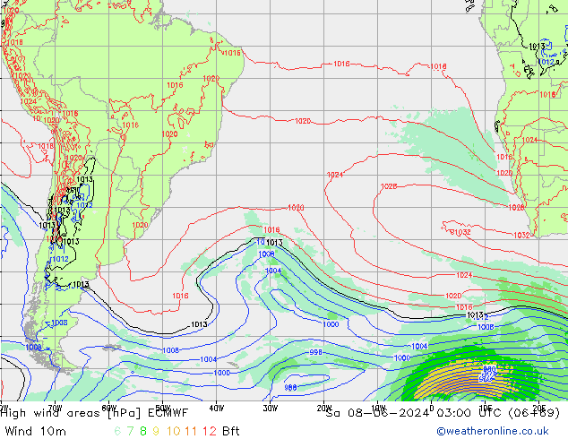 High wind areas ECMWF сб 08.06.2024 03 UTC