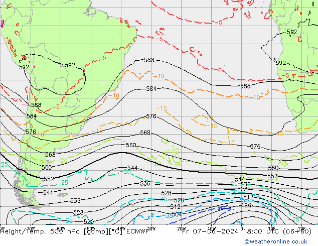 Height/Temp. 500 hPa ECMWF Fr 07.06.2024 18 UTC