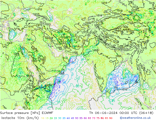 Isotachen (km/h) ECMWF do 06.06.2024 00 UTC