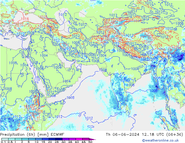 Precipitation (6h) ECMWF Th 06.06.2024 18 UTC