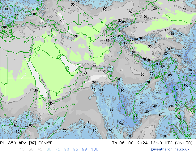 RH 850 hPa ECMWF gio 06.06.2024 12 UTC