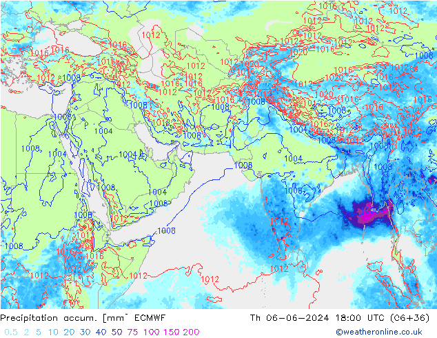 Precipitation accum. ECMWF czw. 06.06.2024 18 UTC