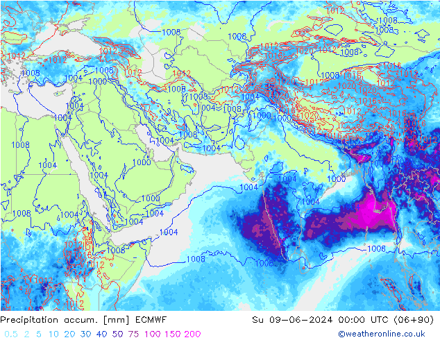 Precipitation accum. ECMWF dom 09.06.2024 00 UTC