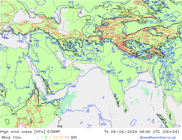 High wind areas ECMWF Th 06.06.2024 06 UTC