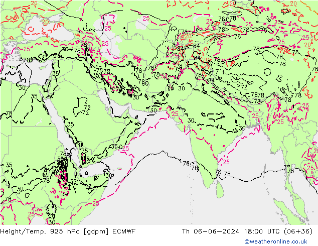 Height/Temp. 925 hPa ECMWF Qui 06.06.2024 18 UTC