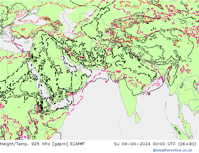 Height/Temp. 925 hPa ECMWF Dom 09.06.2024 00 UTC