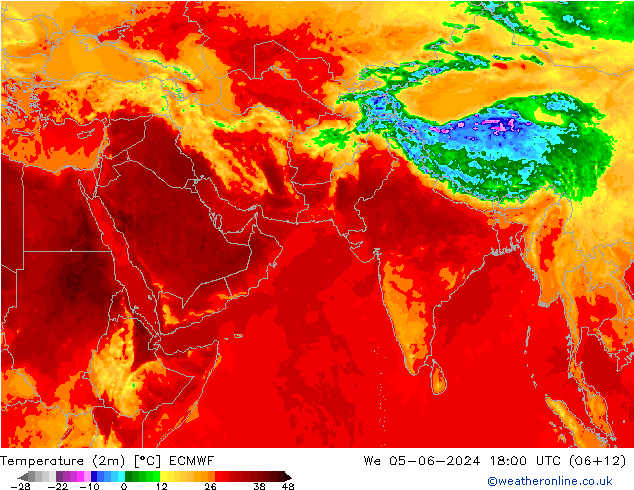 Temperatuurkaart (2m) ECMWF wo 05.06.2024 18 UTC