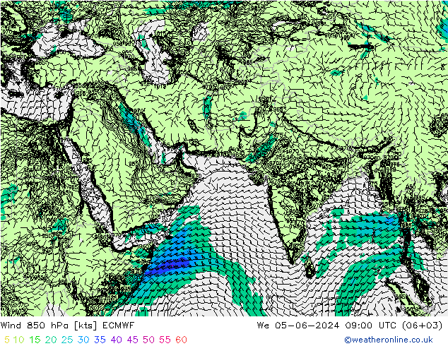 风 850 hPa ECMWF 星期三 05.06.2024 09 UTC