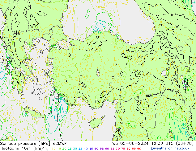 Isotachs (kph) ECMWF We 05.06.2024 12 UTC