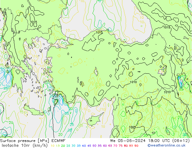 Isotachs (kph) ECMWF mer 05.06.2024 18 UTC