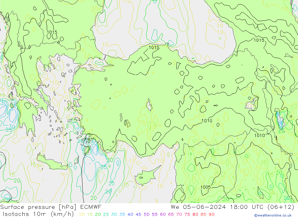Isotachs (kph) ECMWF ср 05.06.2024 18 UTC