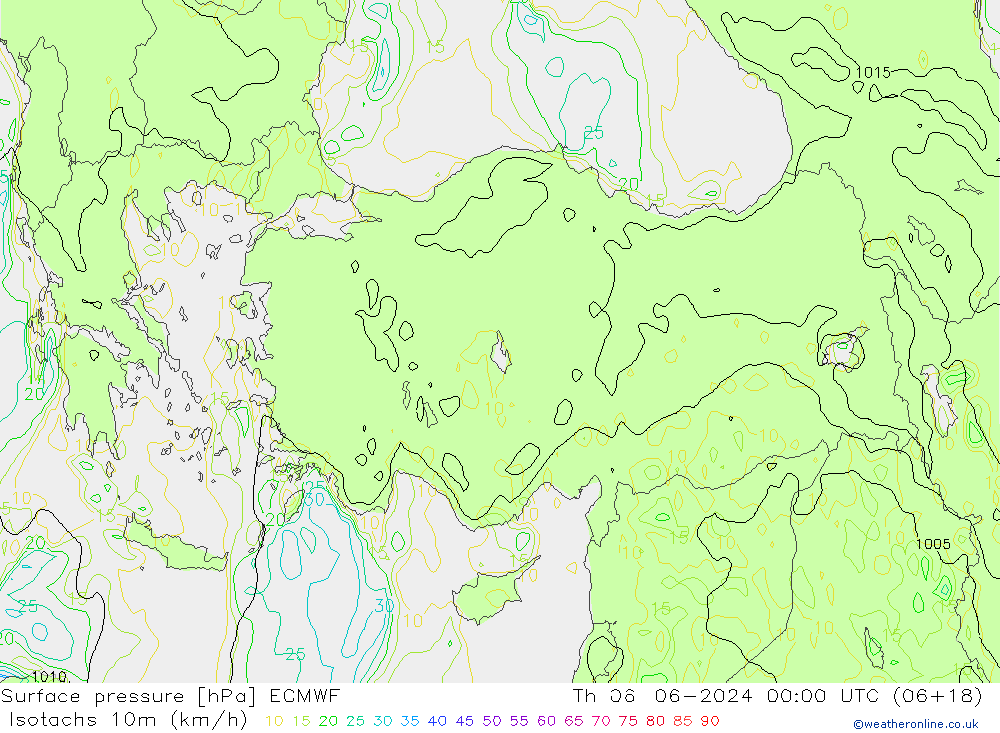 Eşrüzgar Hızları (km/sa) ECMWF Per 06.06.2024 00 UTC