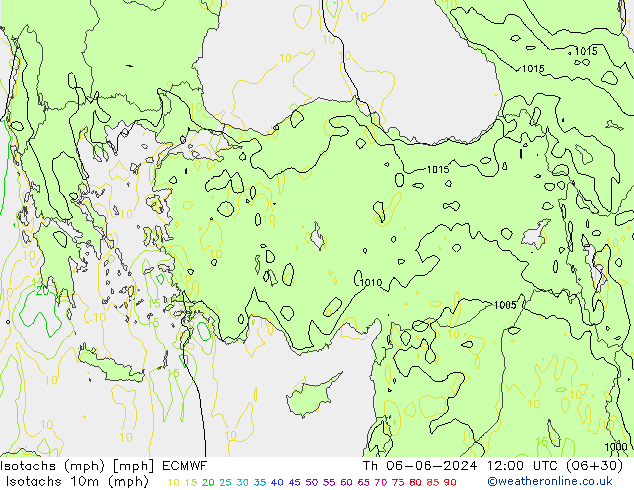 Isotachs (mph) ECMWF  06.06.2024 12 UTC