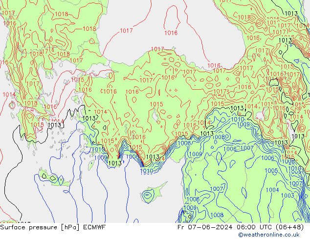 Surface pressure ECMWF Fr 07.06.2024 06 UTC