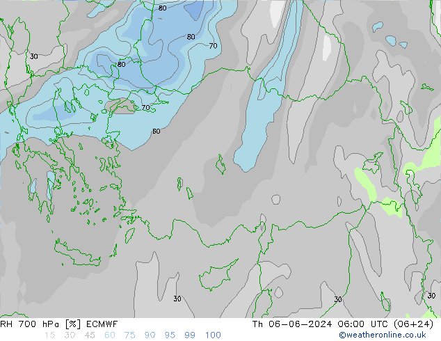 RH 700 hPa ECMWF Čt 06.06.2024 06 UTC