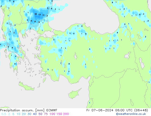 Precipitation accum. ECMWF ven 07.06.2024 06 UTC
