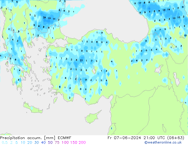 Toplam Yağış ECMWF Cu 07.06.2024 21 UTC