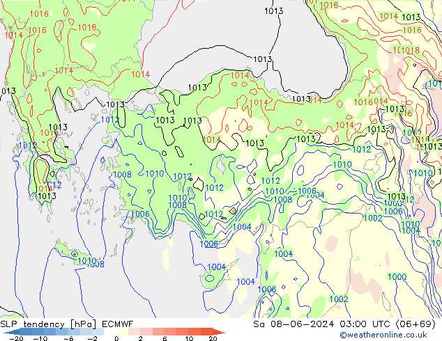 Drucktendenz ECMWF Sa 08.06.2024 03 UTC